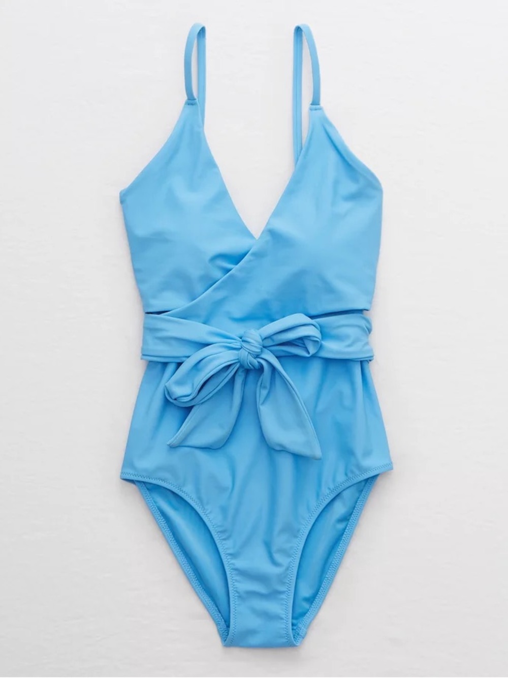 Aerie Blue Wrap Tie One-Piece Swimsuit Spaghetti Strap Women’s L Tall 501